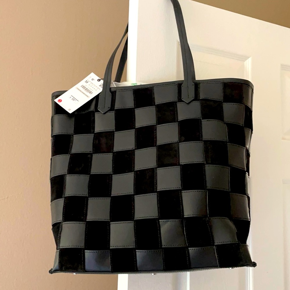 Brand New Suede Leather Tote Black Zara